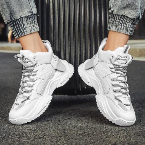 High Top PU Leather Chunky Sneakers Mens Sports Shoes Running Man Sport Shoes Men White Athletic Runners Training Gym GMB-0511
