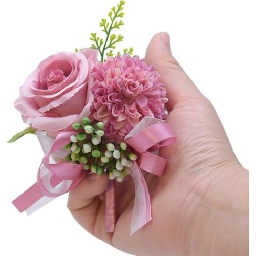 Hight Quality Wedding Corsages And Boutonnieres Silk Corsages Groom Bride Elegant Wedding Long Ribbon Artificial Wrist Flowers