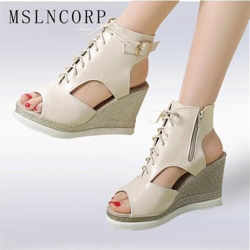 Size 34-43 New Fashion wedges high heels women sandals platform slingback casual Lace Up woman summer peep toe female lady shoes