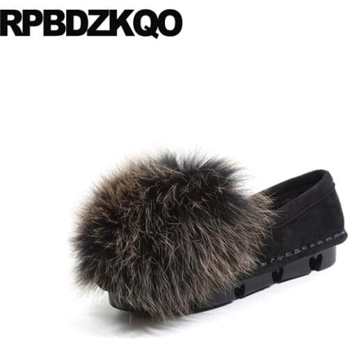 Round toe 2019 fur ladies large size designer shoes china red wine black brown slip on flats suede women chinese shallow winter