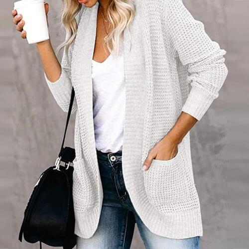 Women Autumn Winter Long Sleeve Open Front Cardigan Pockets Knit Coat Outerwear