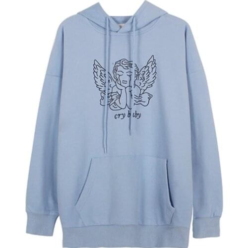 European and American street Park Harajuku haze blue sky style warm hooded sweater womens top womens embroidery high street
