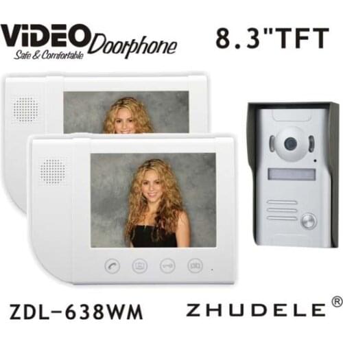 ZHUDELE video door phone home security intercom system doorbell kits 8.3" LCD Screen and 700 TVL HD camera waterproof cover 1v2