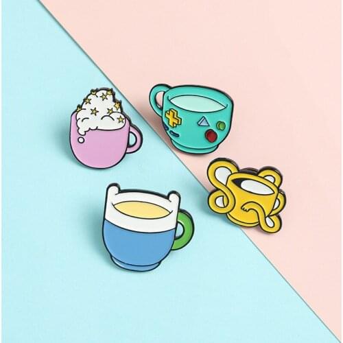Adventure Comics Character Mug Enamel Pin Boy Dog Princess Coffee Cups Badge Custom Brooch Bag Clothes Lapel Pin TV Jewelry Gift