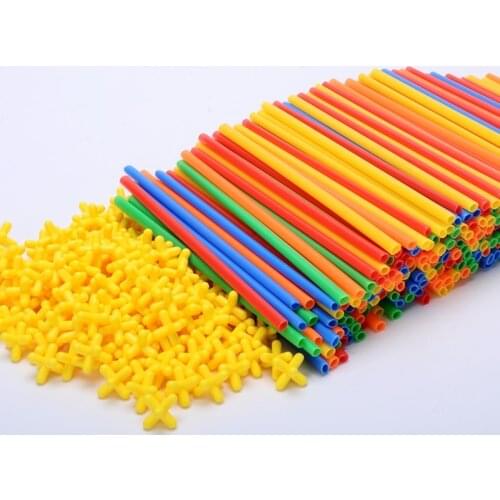 100/200/300pcs Plastic Straw Building Blocks Toy Set 4D DIY Creative Assembly Educational Toys for Kids Children Gift