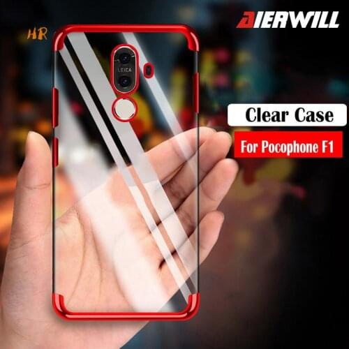 100pcs Clear Case For Xiaomi Pocophone F1 Case Plating Cover Soft Slim TPU Silicone bumper Protector case For Xiaomi Poco f1
