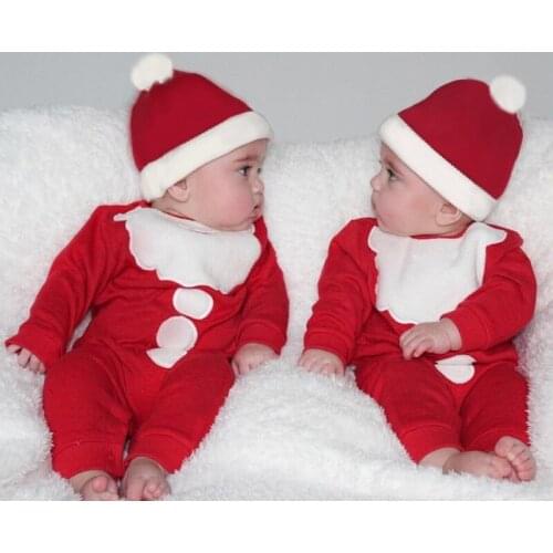 2018 Christmas Newborn Clothes Suit Father Christmas Costumes Newborn Rompers Caps Boy Clothing Suit Girl Jumpsuit Fleece Outfit