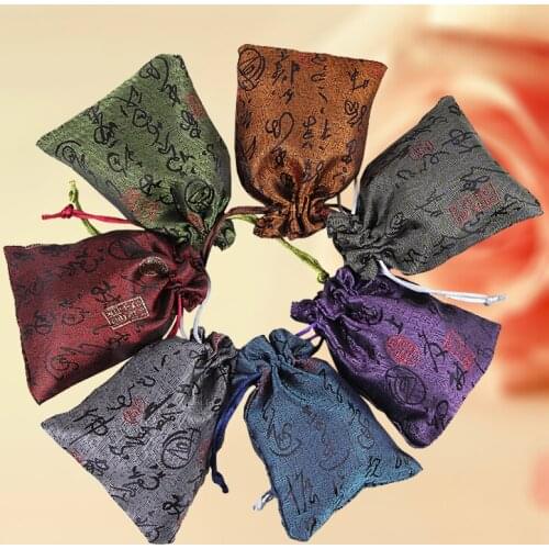 Cheap Chinese Word Small Packaging Bags for Jewelry Gift Pouches Drawstring Silk Satin Bracelet Storage Pocket Craft Sachet
