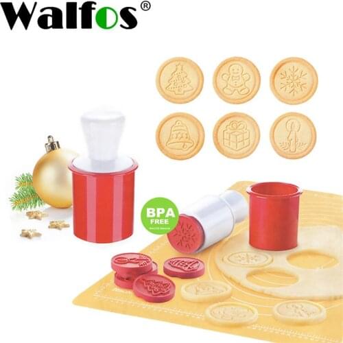 WALFOS 6pieces/set Cartoon Stamps Moulds Christmas Tree Cookie Tools Cake Decoration Bakeware Kitchen Gadgets Accessories