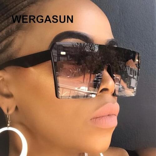 WERGASUN Oversized Square Sunglasses Women Luxury Brand Fashion Flat Top Red Black Clear Lens One Piece Men Gafas Shade Mirror