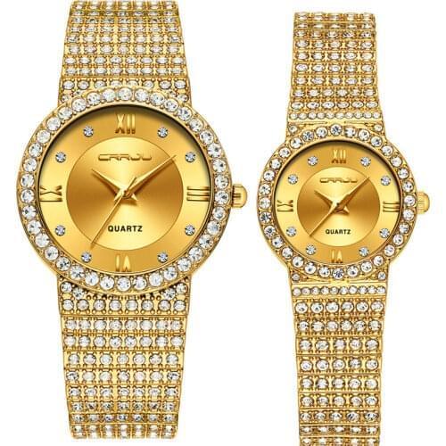CRRJU Women Men Luxury Round Dial Jewelry Bracelet lover Watches Ladies Quartz Couple Rhinestone Gift Wristwatch steel relogio