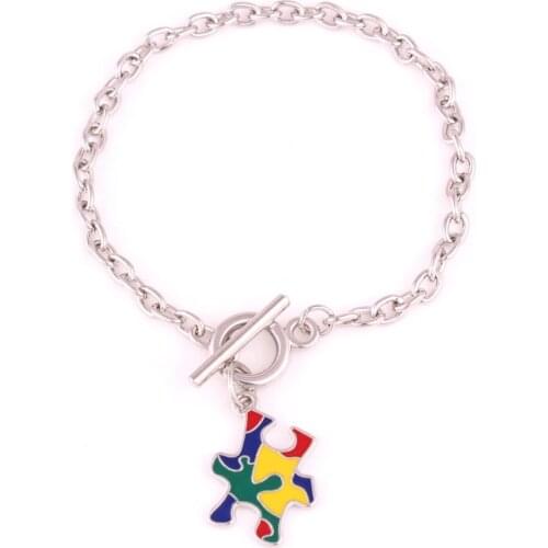 Unisex Charm Bracelet Jigsaw Puzzle Pattern Depression Style Classic Feeling Personality Pendant Zinc Alloy Dropshipping