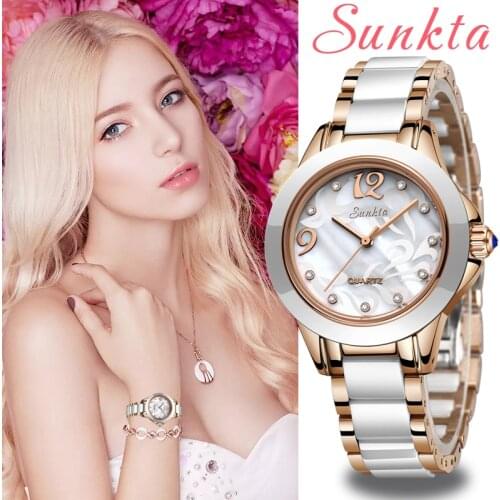 SUNKTA Top Brand Luxury Crystal Watch Women Gift Waterproof Rose Gold Ladies Wrist Watches Bracelet Clock Relogio Feminin+Box
