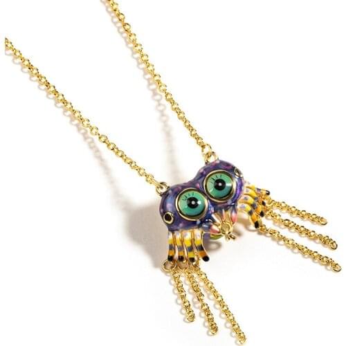 Enamel Glaze Colorful Spider Necklace European and American Style Big Eyes Spider Tassel Clavicle Chain Female Personalized Gift