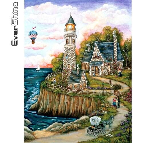 Evershine Diamond Embroidery House Diamond Painting Seaside Landscape Cross Stitch Sale 5D DIY New Arrival Handmade Gift