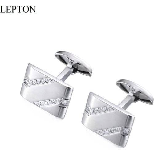 Hot Sale Matte Stainless Steel Cufflinks Lepton Zircon Cufflink for Mens Wedding Business Gifts Cuffl Links Relojes Gemelos