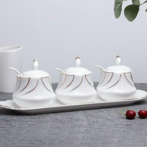 Ceramic seasoning jar set kitchen household salt jar Japanese seasoning box seasoning box 3-piece set