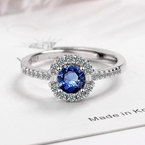 KOFSAC Charm Female 925 Sterling Silver Engagement Jewelry For Women Ring Zircon Crystal Blue Oval Rings Lady Chic Elegant Gift