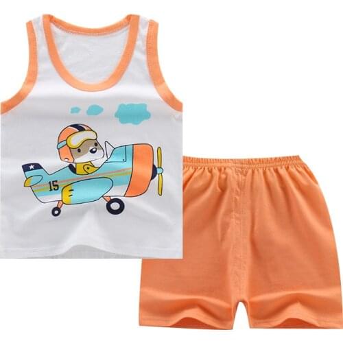 2PCS Cute Toddler Infant Newborn Baby Boy Clothes Pullover Tops Vest Orange Pants Shorts Outfits Casual Clothes Set 0-6T