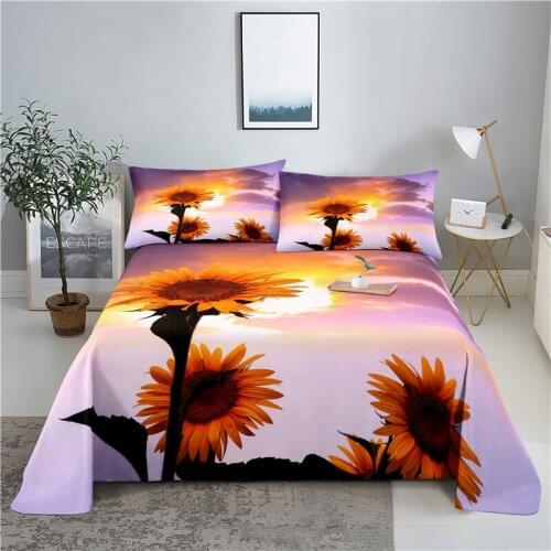 Sunflower 0.9/1.2/1.5/1.8/2.0m Digital Printing Polyester Bed Flat Sheet With Pillowcase Print Bedding Set