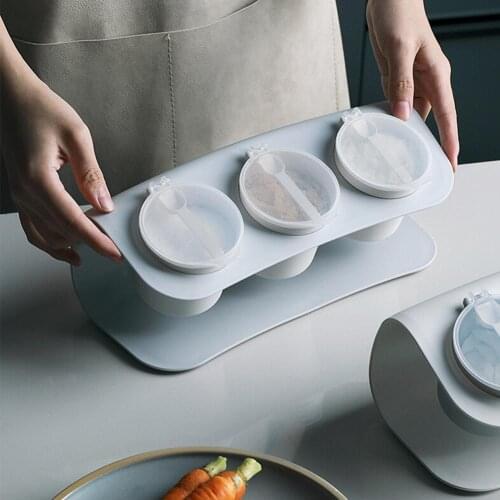 Kitchen Seasoning Box Glasses Storage Jar Three-Compartment Seasoning Bottle Holder Pepper Shaker Container Seasoning Pot