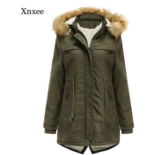 Women Drawstring Cotton Coat Winter Parkas Zipper Fleece Detachable Hooded Fur Collar Warm Jacket Casual Thick Down Outwear