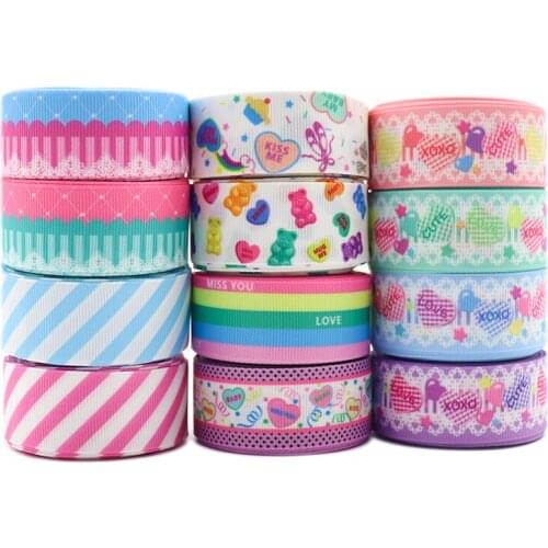 50 Yards 1" 25MM Color Stripes Love Heart Printed Ribbon For Hair Bows DIY Crafts Handmade Accessories Y2021030902