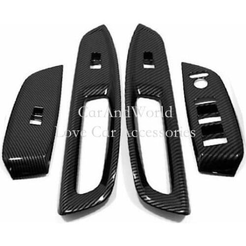 Carbon Fiber Interior Door Armrest Lift Panel Cover Window Glass Switch Trims For Honda Fit Jazz GR 2020 2021 Car Accessories