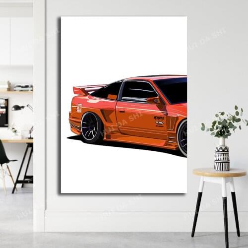 Nissan 180SX Half Illustration Canvas Print - A4 / A3 Portrait Limited Print
