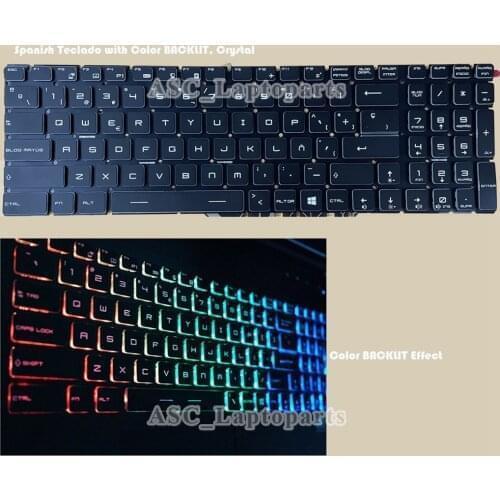 New Spanish Teclado Keyboard For MSI GP62M 7REX GP62MVR 7RFX GP62 7RDX GP62 7REX GP62M 7RDX Color BACKLIT, Crystal Black