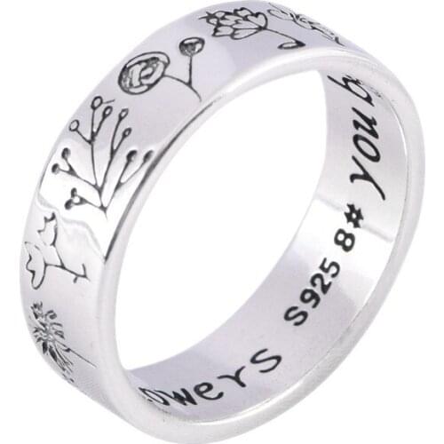BOCAI 2021 New Real Pure S925 Rilver Retro Pastoral Flower, 6mm Simple Design Unique Personality Man and Woman Ring