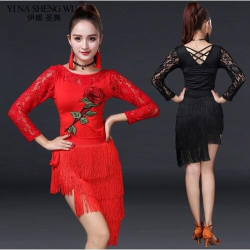 New Women Latin Dance Wear Ballroom Suit Samba Costume Sexy Top+Shorts+Hip scarf Party Dresses Floral Lace One-piece Latin Dress