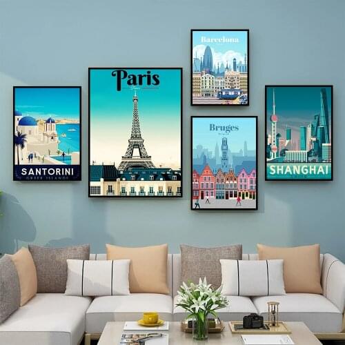 New York, Bangkok, Greece, London, City Decoration Mural Color Poster Canvas Painting and Wall Art Prints For Modern Home Decor
