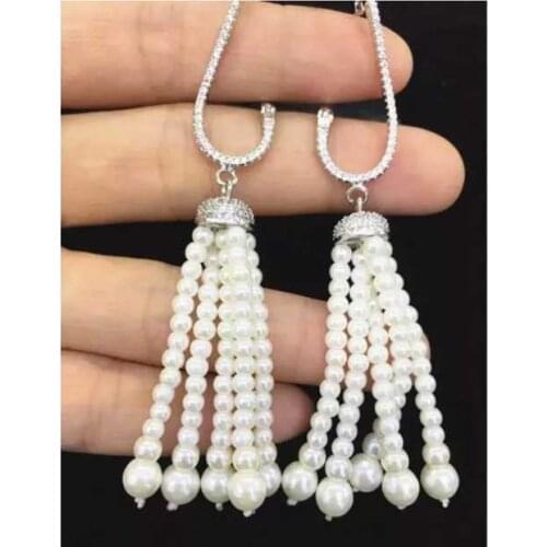 One pair freshwater pearl white near round hook earring nature beads wholesale FPPJ