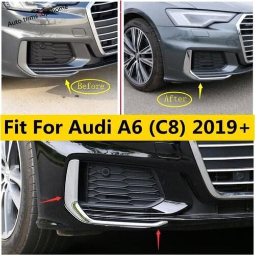 Yimaautotrims Front Fog Lights Lamp Eyelid Eyebrow Cover Trim For Audi A6 C8 2019 2020 2021 Chromium Styling Chrome Bright ABS
