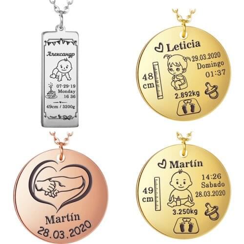 Personalized Custom Baby Footprint Date Name Birthday Rose Gold Color Stainless Steel For Women Parents Mother Love Gift Jewelry