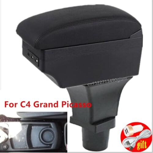 For C4 Grand Picasso armrest box USB Charging Double layer central Store content cup holder ashtray accessories