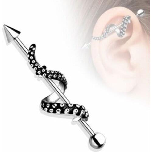 Popular 316L Stainless steel 14G 1.6X38mm Tentacle Wrapped Industrial Barbell daith earring piercing