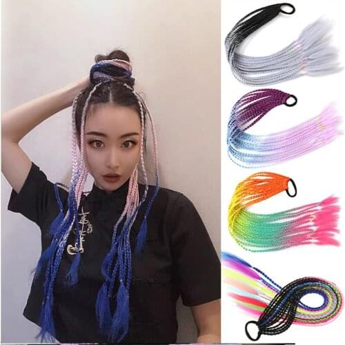 Therasia Girls Colorful Wig Ponytail Headbands Rubber Bands Bands Headwear Kids Rainbow Braiding Hair Accessories Head Band