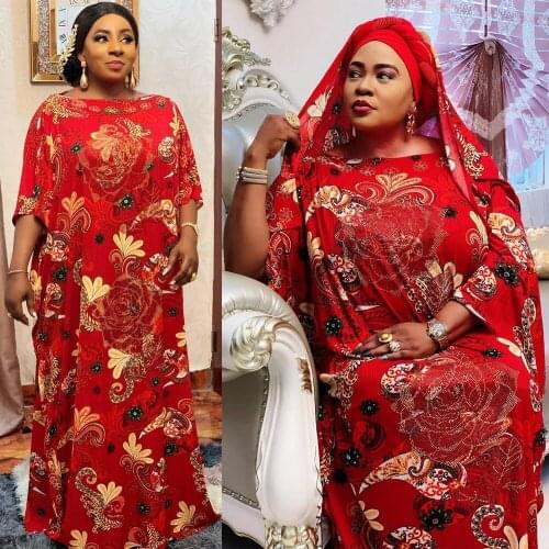 Richkeda Store New 2021 Dresses For New Year African Print Plus Size Boubou Women Elegant Party Dress Boho Ankara Robe Muslim