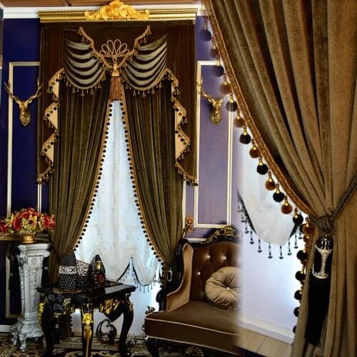 Helen Curtain Luxury Blackout Curtain For Living Room Velvet Curtain Valance For Bedroom Solid Panels With Pompoms Custom made