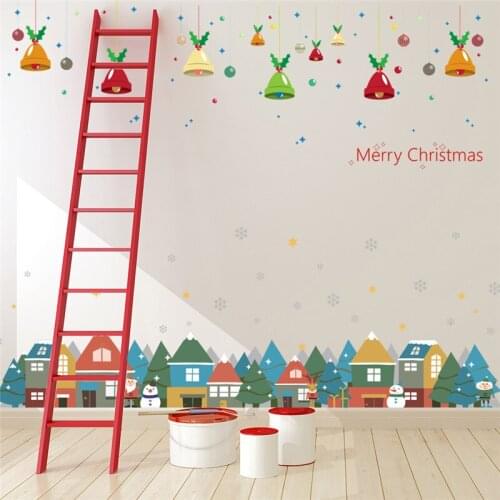 Christmas House Bell Decoration Snowman Snowflake Wall Sticker Decals Store Window New Year Home Decor Poster Mural