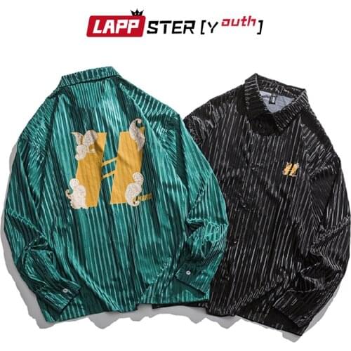 LAPPSTER-Youth Men Striped Letter Harajuku Shirts 2021 Mens Vintage Korean Fashion Hawaiian Shirt Man Oversized Streetwear Shirt