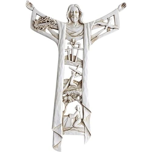 Risen Christ Wall Cross Jesus Figurines Prayer Sculpture Bedroom Home Gifts