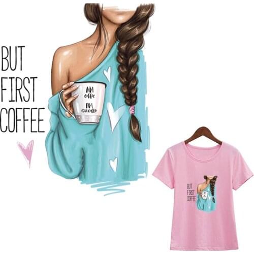 Iron On Patch Popular Coffee Girl Diy Accessory Print On T-Shirt Washable New Design Clothes Decoration Thermal Patches Clothing