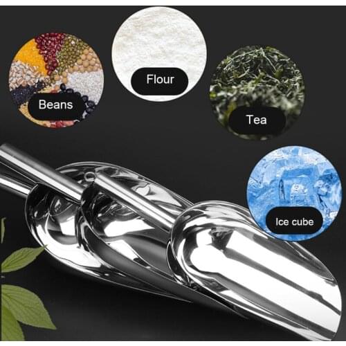 Thick Stainless Steel Round Ice Scoop 9"/10"/11" Food Ice Cream Candy Spoons Convenient Flour Ice Cube Scooper for Kitchens Bars