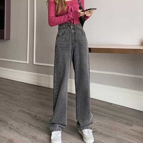 Vintage Quality Harajuku Straight Pants Woman Jeans High Waist Clothes Wide Leg Denim Clothing Blue Streetwear