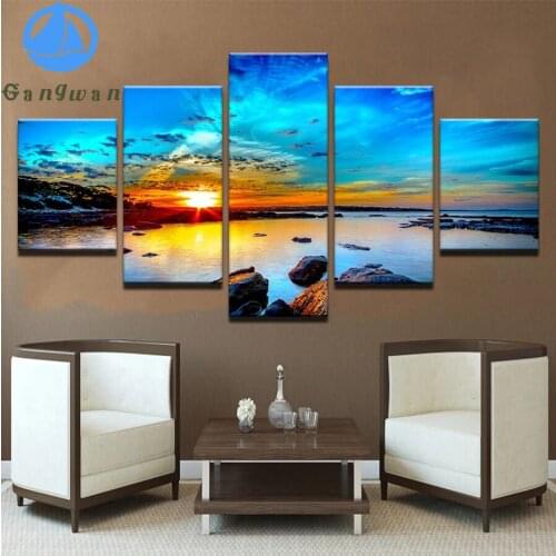 Vintage Home Decor 5 Panel Sunrise Seaview Painting Diamond Painting DIY Cross Stitch Full Square Round Drill Embroidery gift