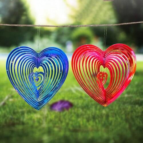 Rotating Wind Chime Beating Heart ABS Red Blue Wind Catcher Love Metal Wind Spinner Rotating Wind Chime Hang Decoration Ornament