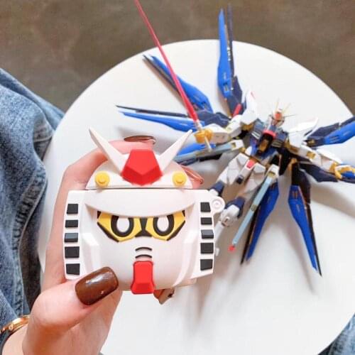 Japanese Anime Keychain Mobile Suit Gundam Model Apple Airpods Case for Wireless Earphone 3D shockproof Protective Cover Keyring